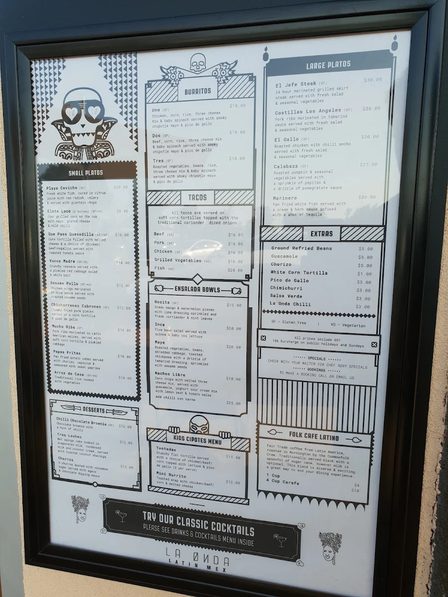 Menu, La Onda Latin Mex