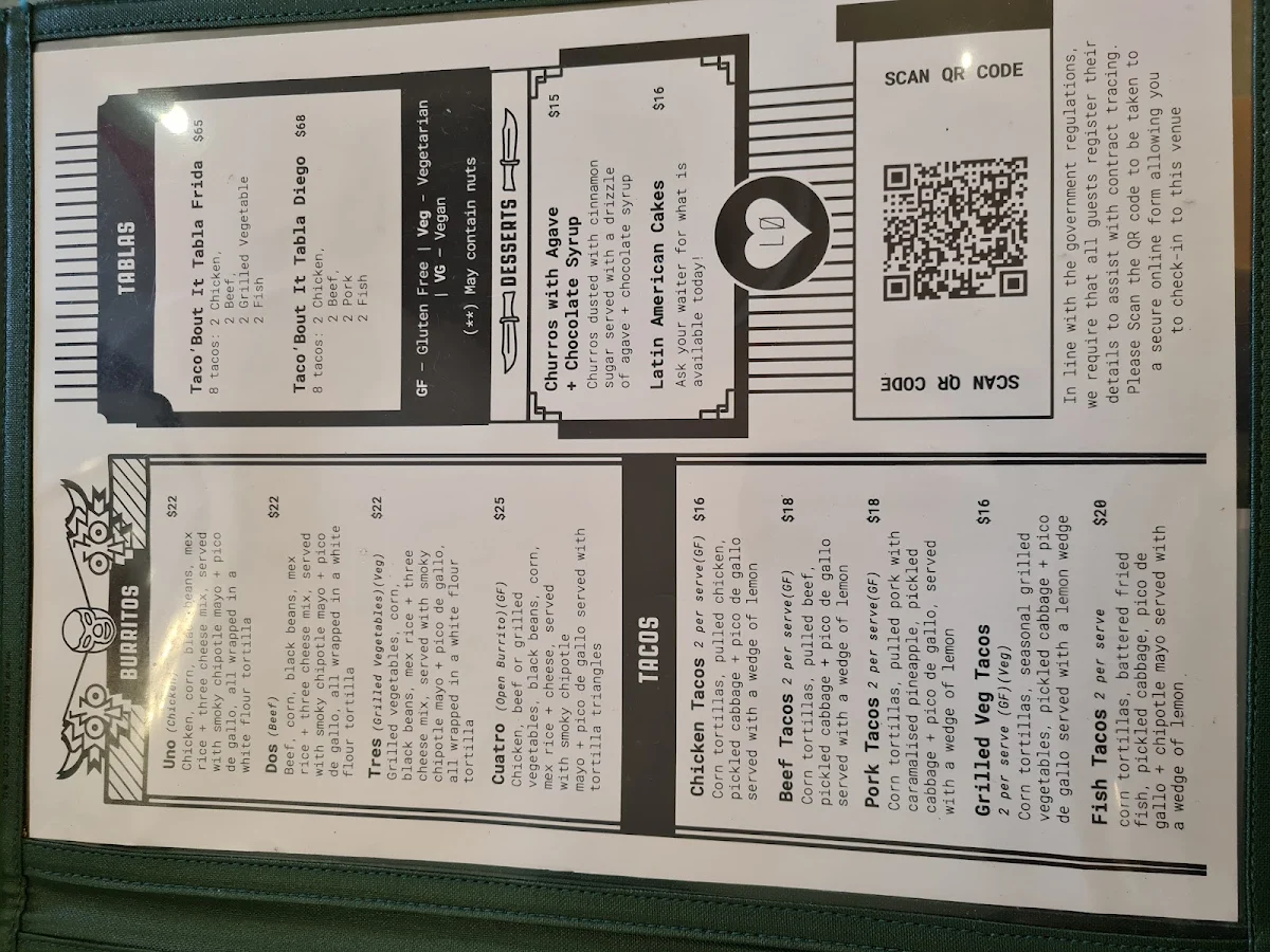 Menu, La Onda Latin Mex