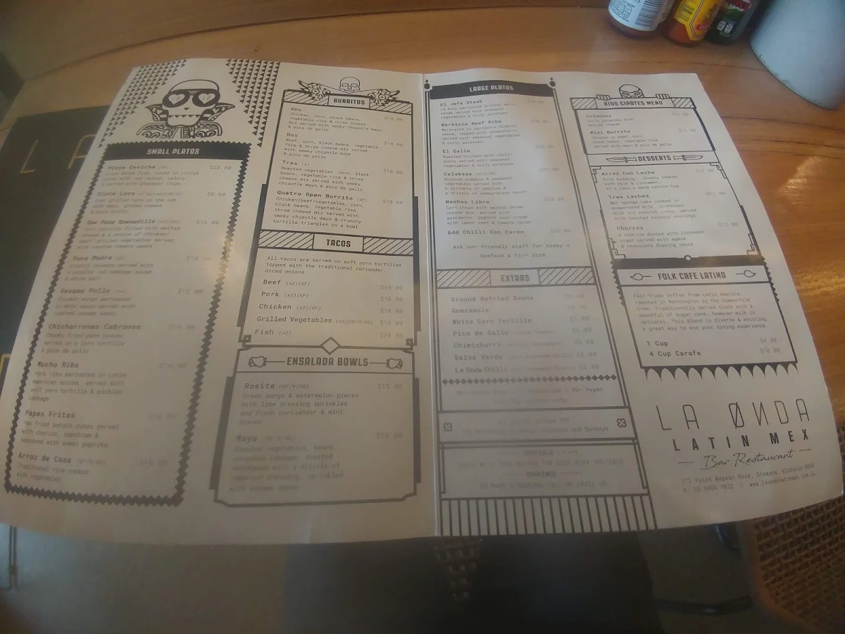 Menu, La Onda Latin Mex