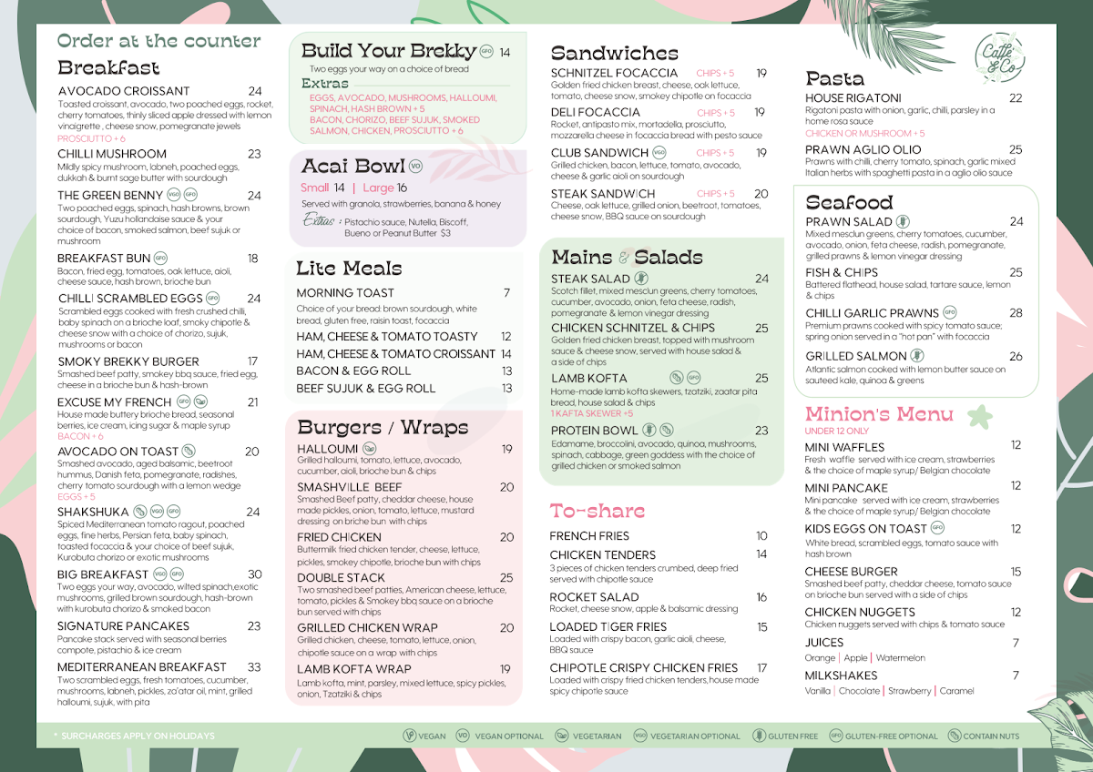 Menu, Caffe & Co. Caddens