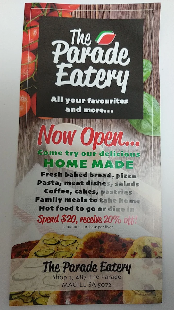 Menu, The Parade Eatery