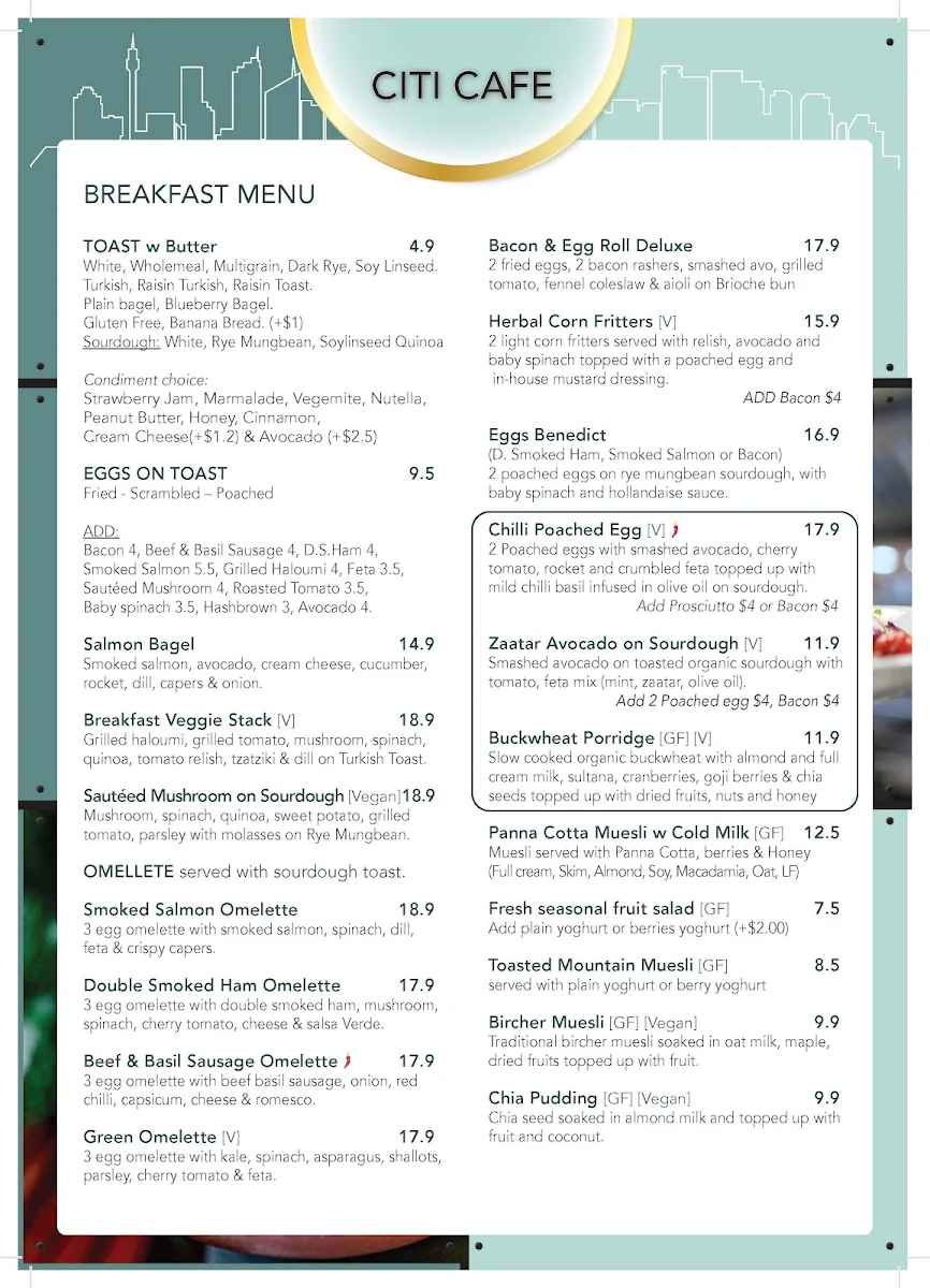 Menu, Citi Cafe