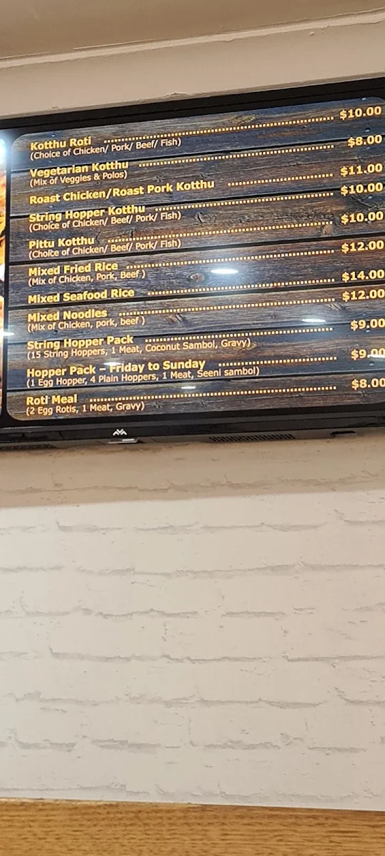 Menu, Mooju Sri Lankan Restaurant
