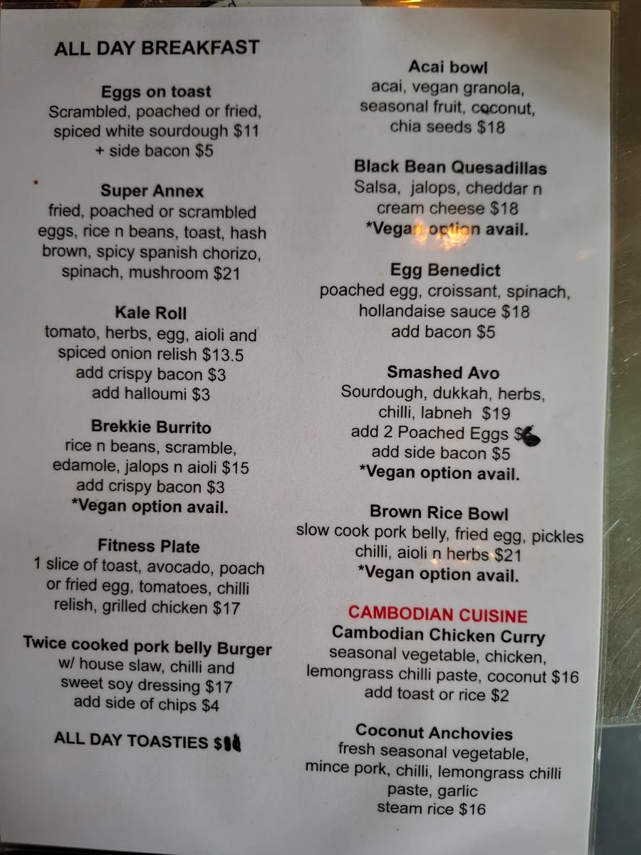 Menu, In The Annex