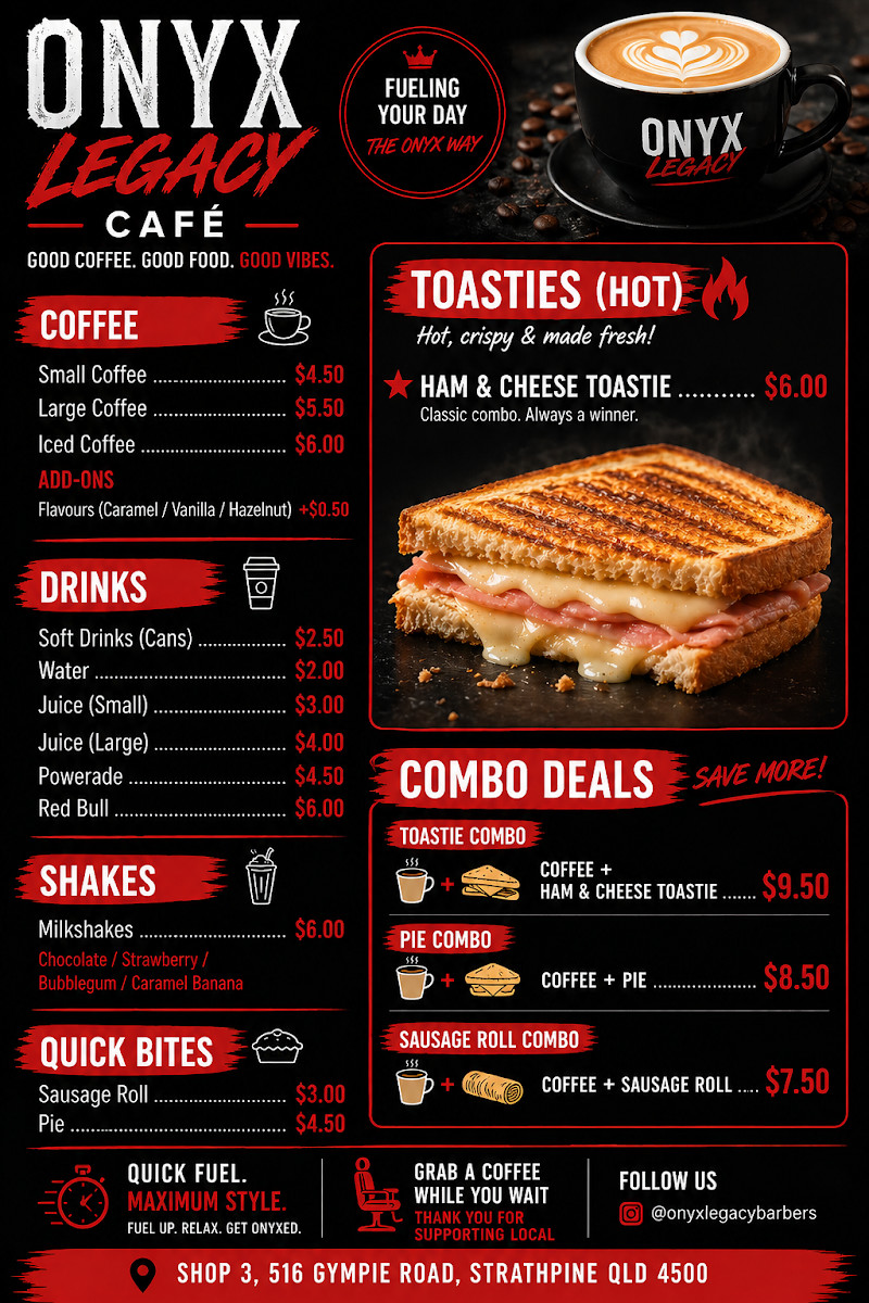 Menu, ONYX legacy cafe