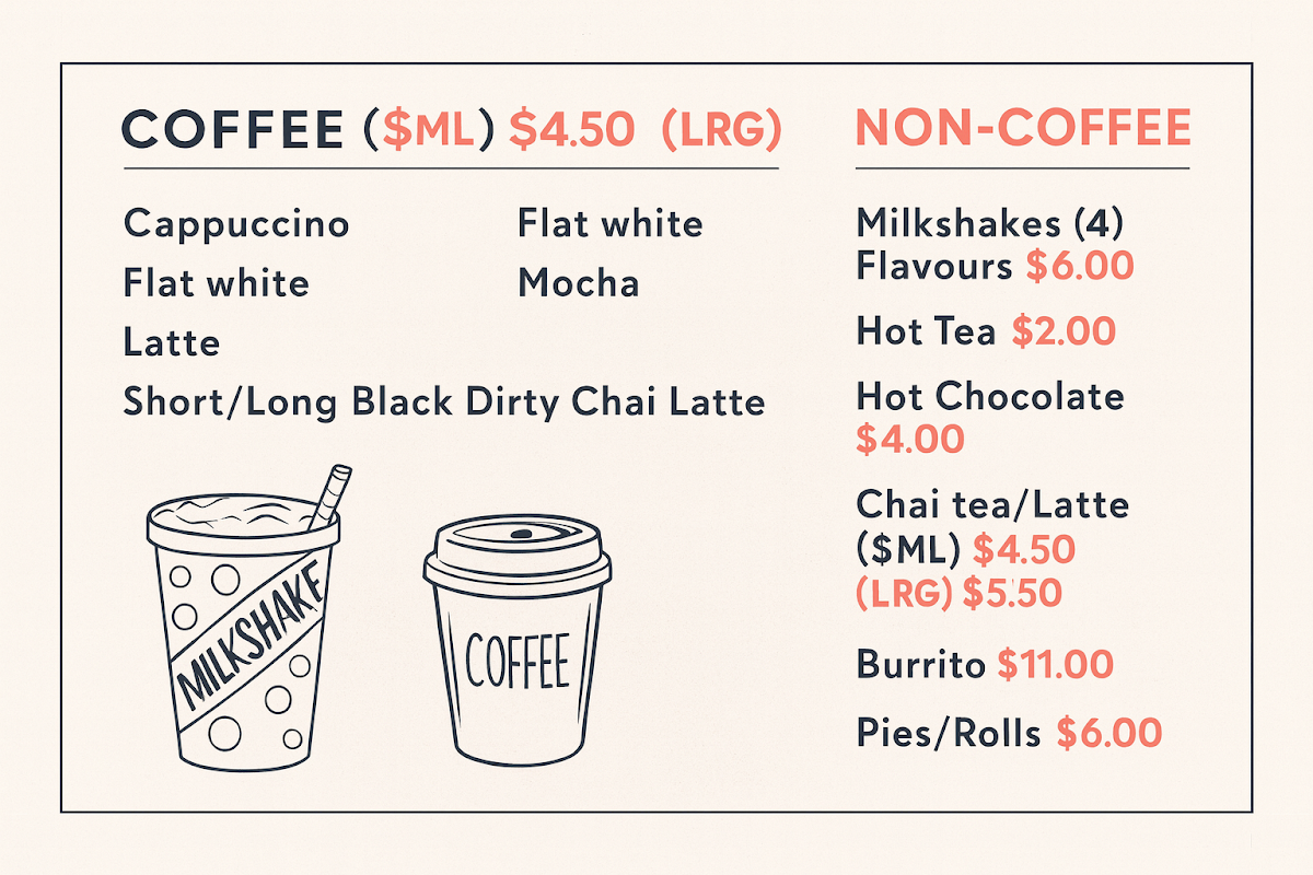 Menu, ONYX legacy cafe