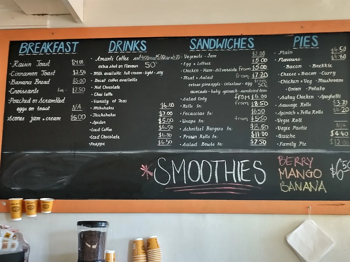 Menu, Junee Bakery
