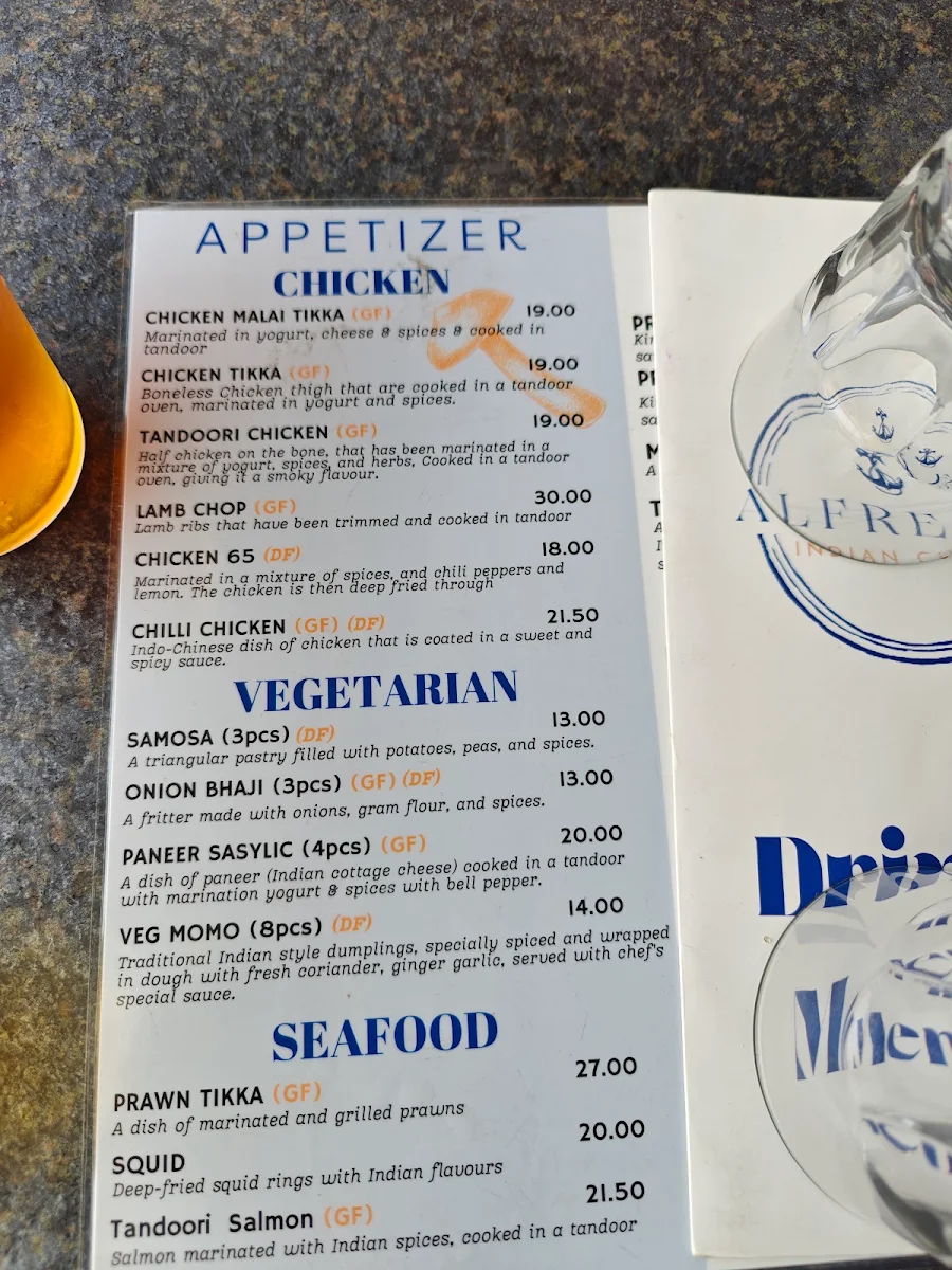Menu, Alfresco Indian Cuisine
