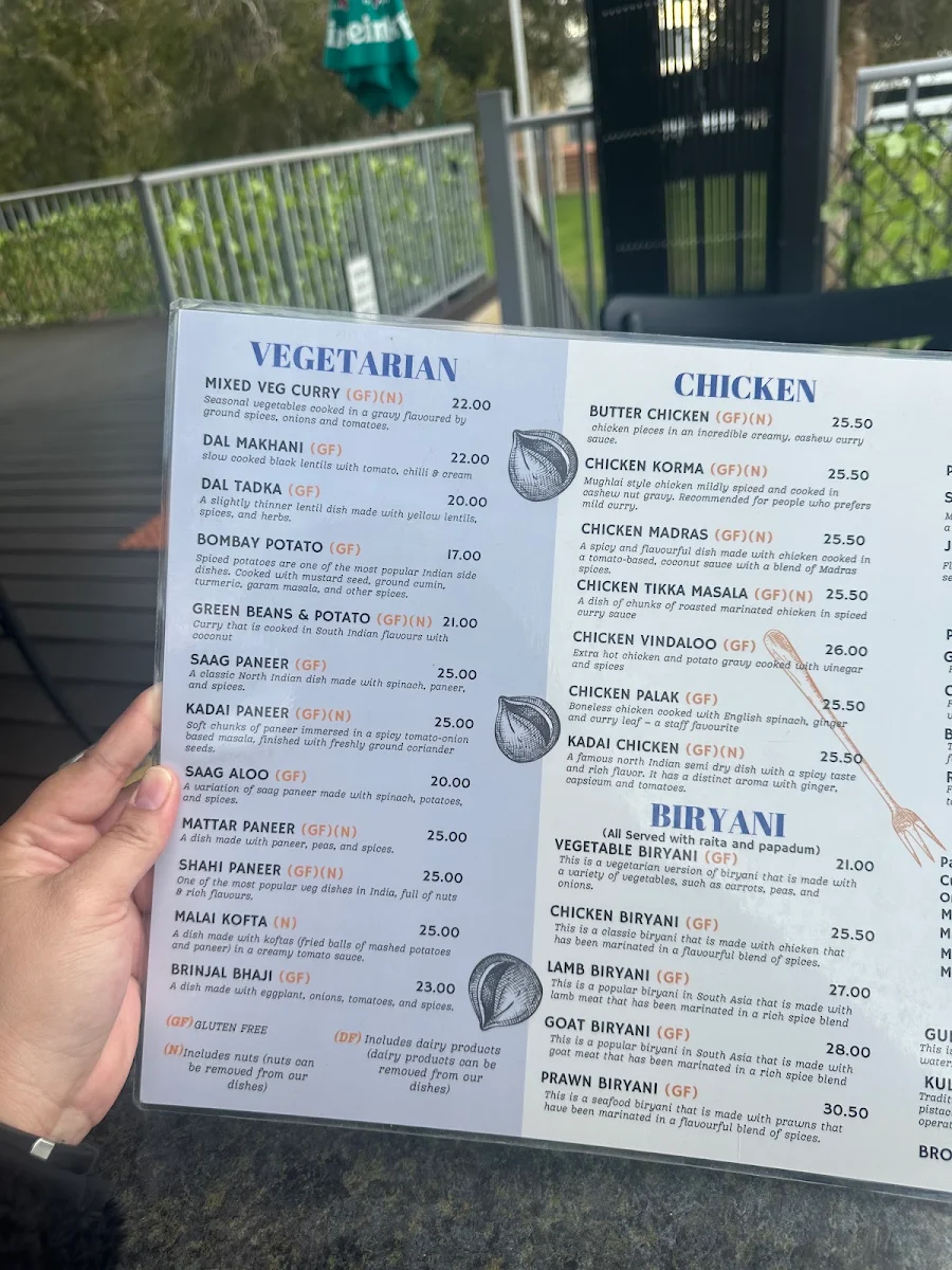Menu, Alfresco Indian Cuisine