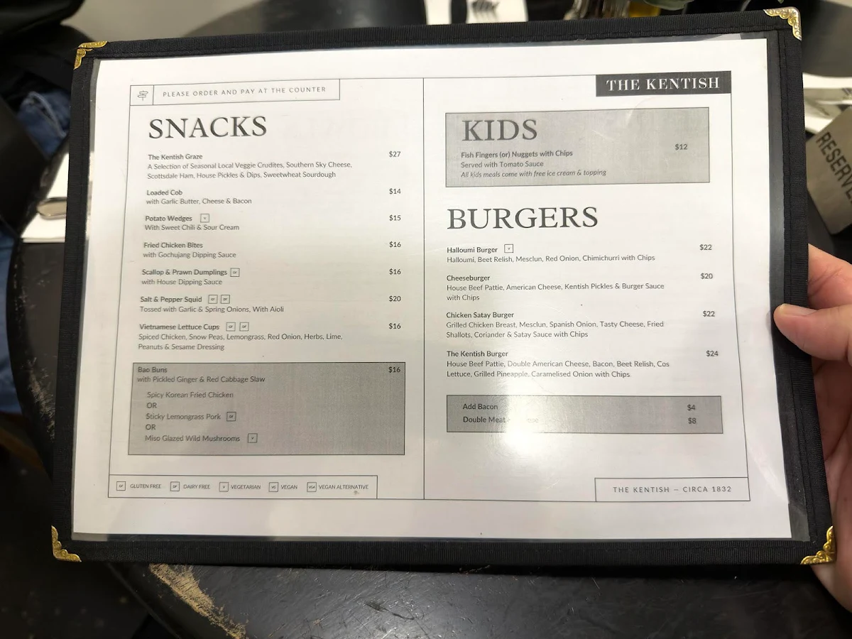Menu, The Kentish Tasmania