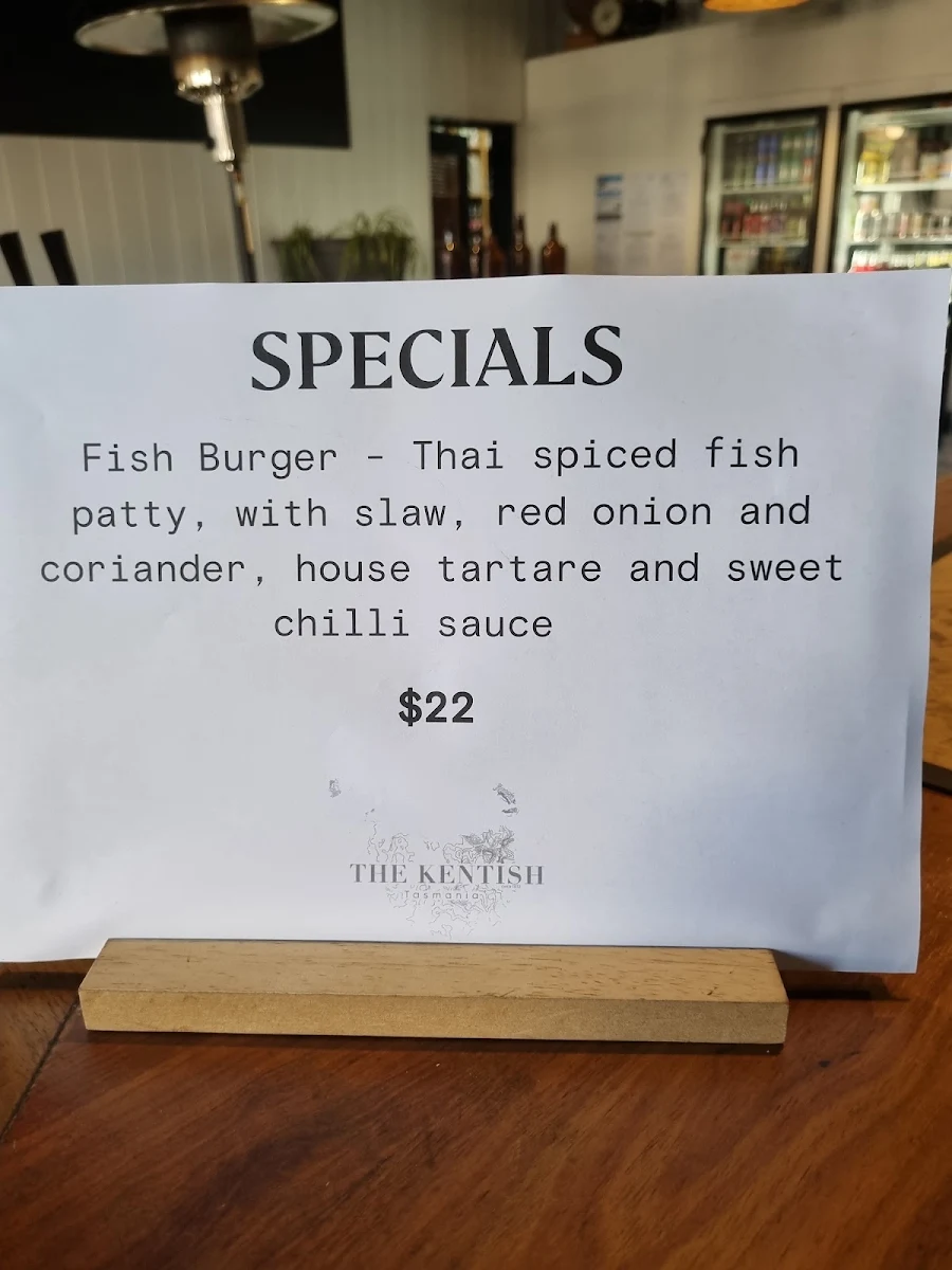 Menu, The Kentish Tasmania