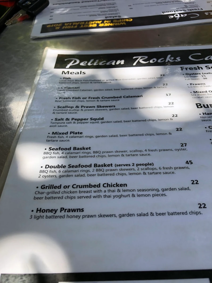 Menu, Pelican Rocks Seafood Restaurant & Cafe