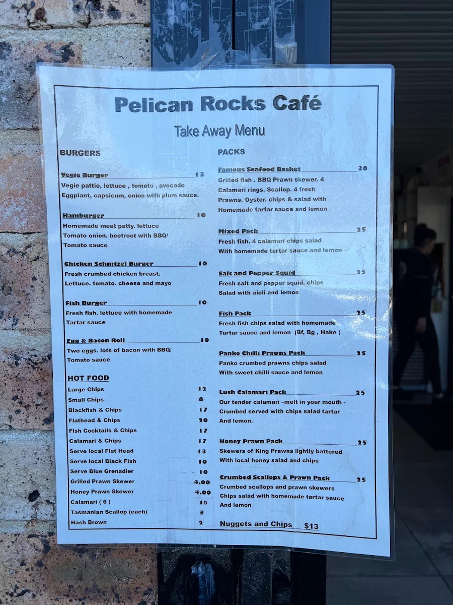 Menu, Pelican Rocks Seafood Restaurant & Cafe