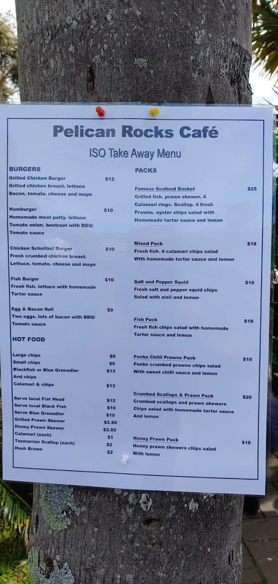 Menu, Pelican Rocks Seafood Restaurant & Cafe