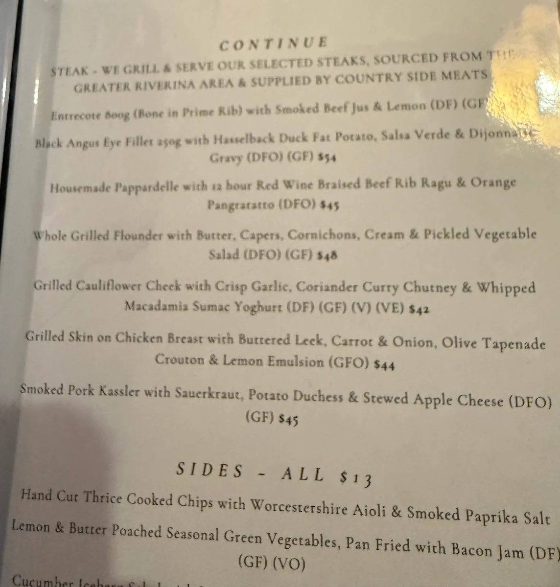 Menu, Level One Wine Bar & Restaurant