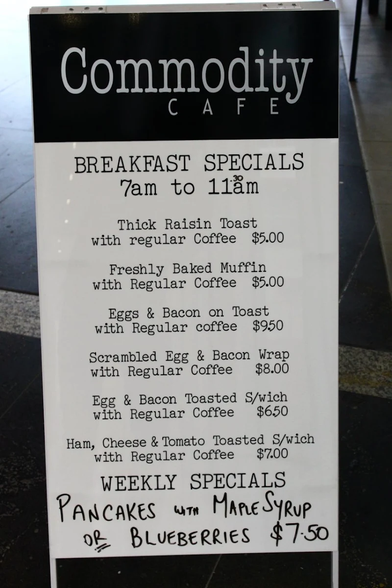 Menu, Commodity Cafe