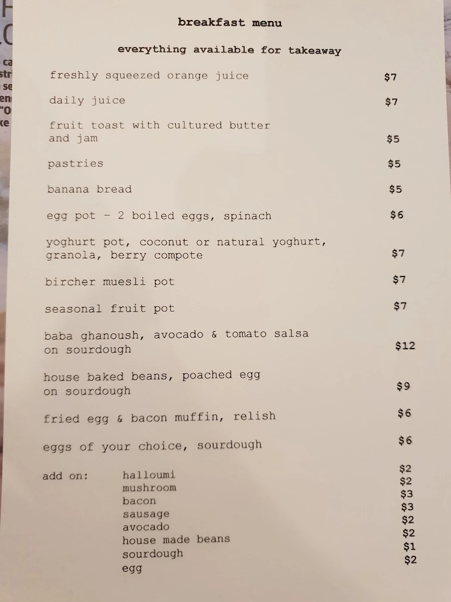 Menu, Commodity Cafe