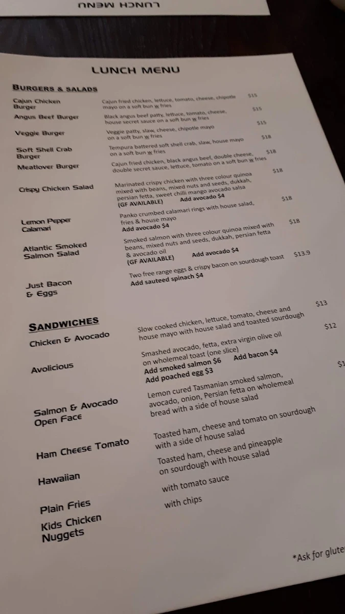 Menu, SHINE CAFE