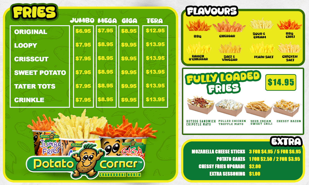 Menu, Potato Corner Cranbourne North
