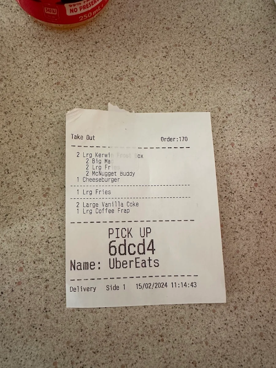 Menu, McDonald's Park Ridge
