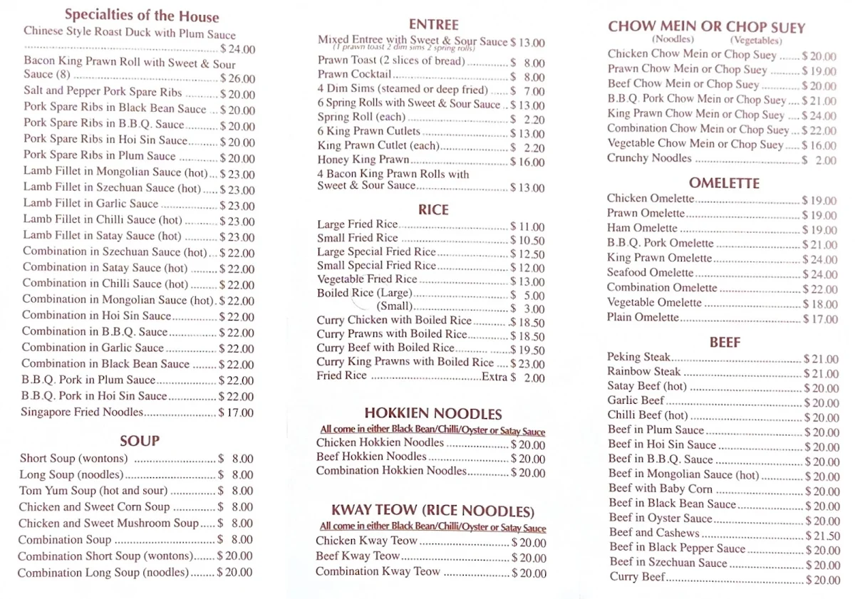 Menu, Panda House Chinese Take-Away Restaurant
