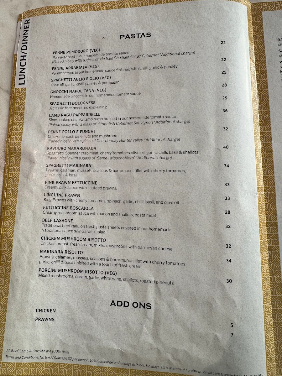 Menu, The BNK Cafe Restaurant