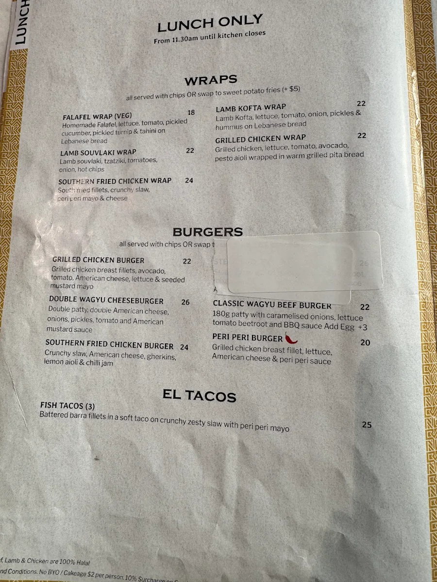 Menu, The BNK Cafe Restaurant