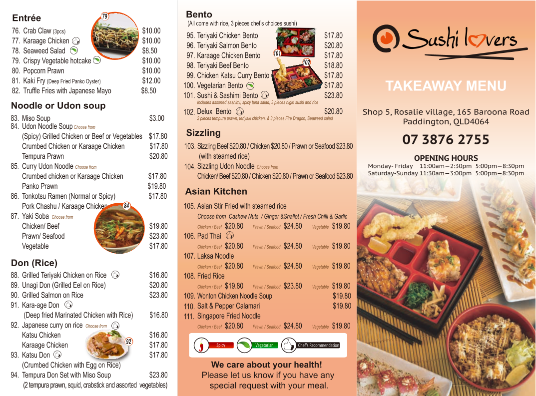 Menu, Sushi Lovers Japanese Restaurant