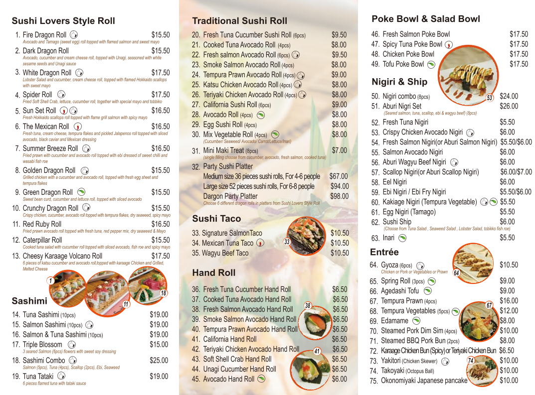 Menu, Sushi Lovers Japanese Restaurant