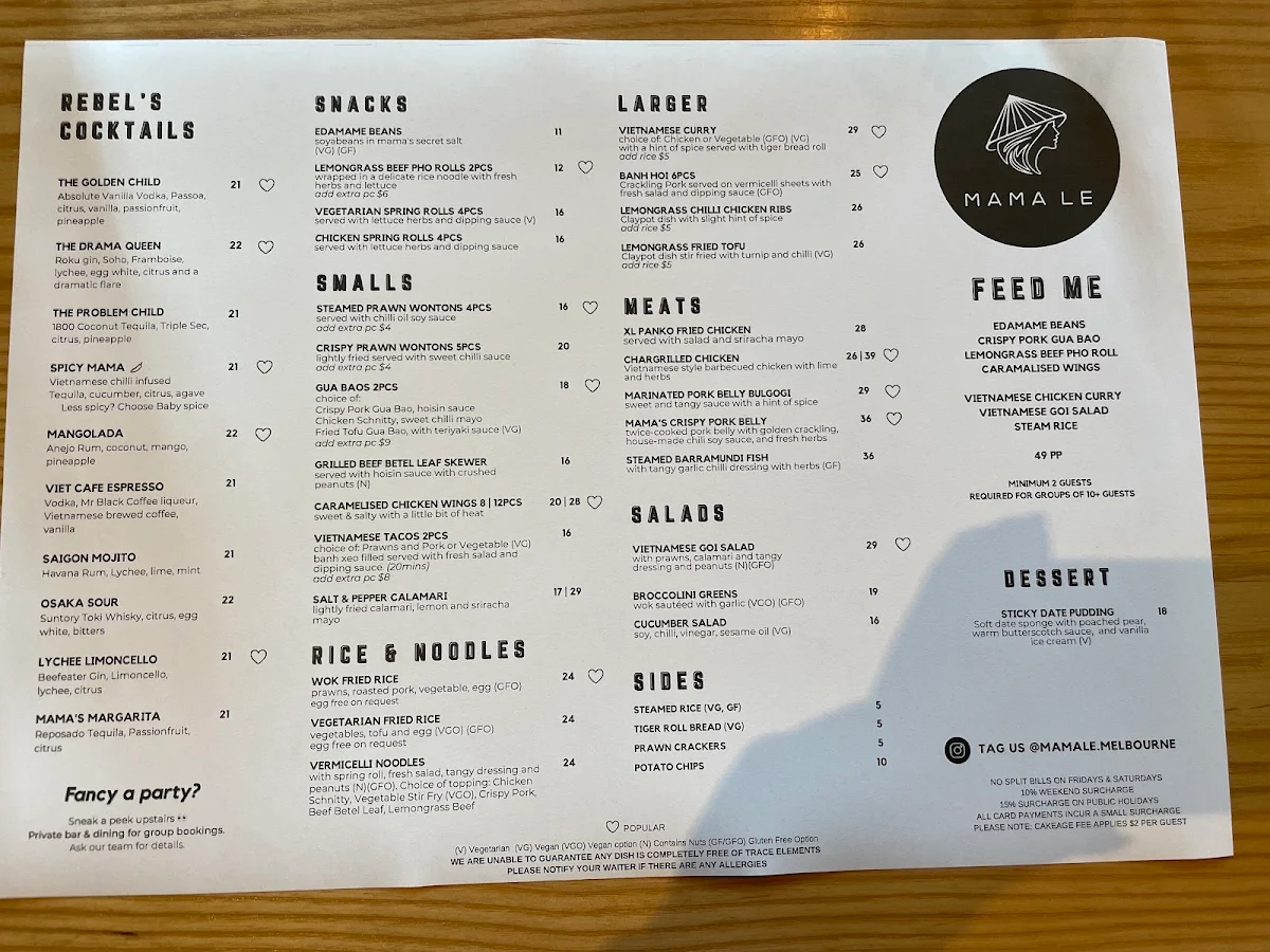 Menu, Mama Le