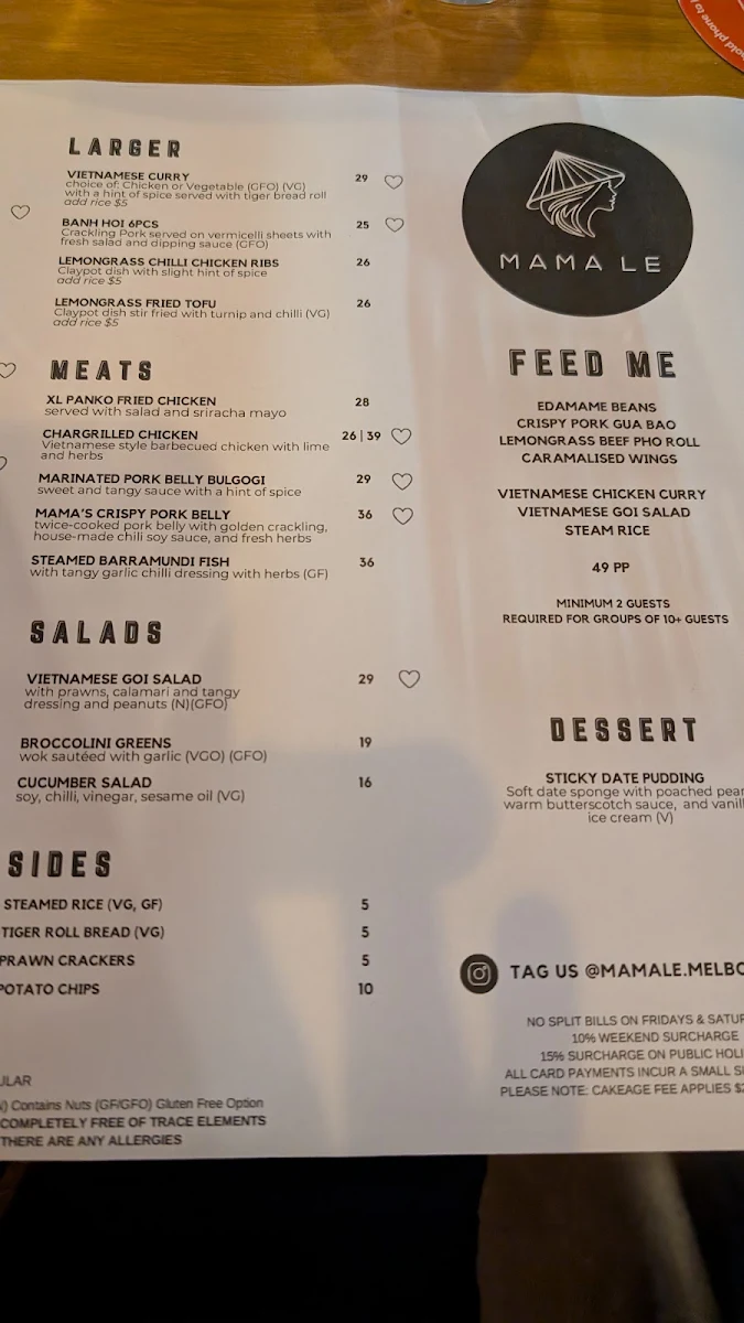 Menu, Mama Le