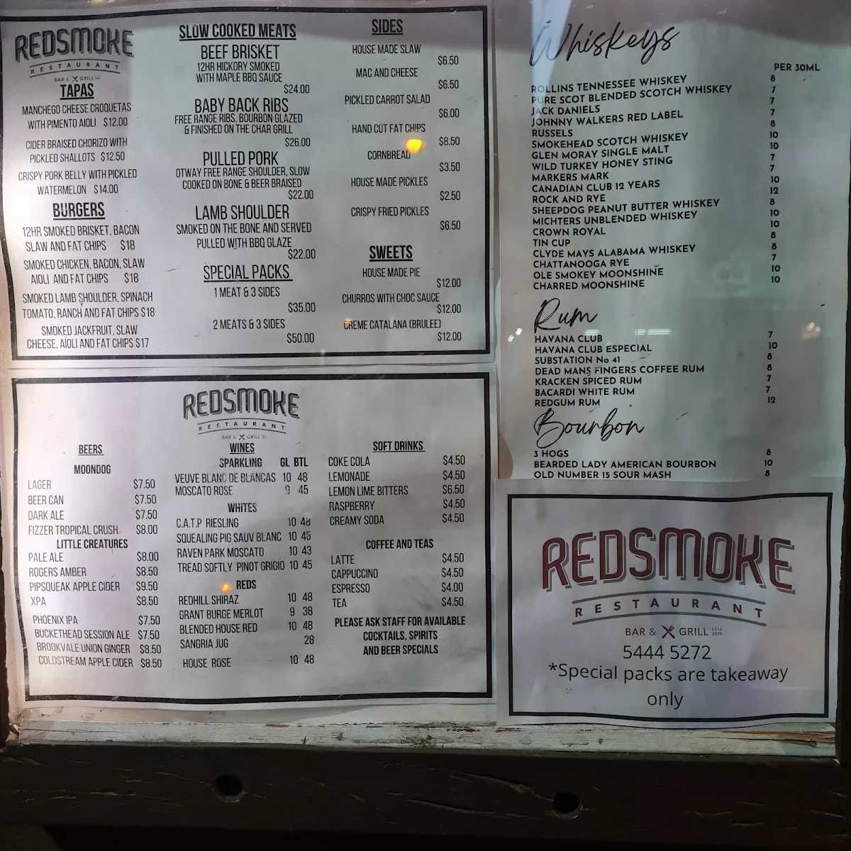 Menu, Red Smoke Bendigo
