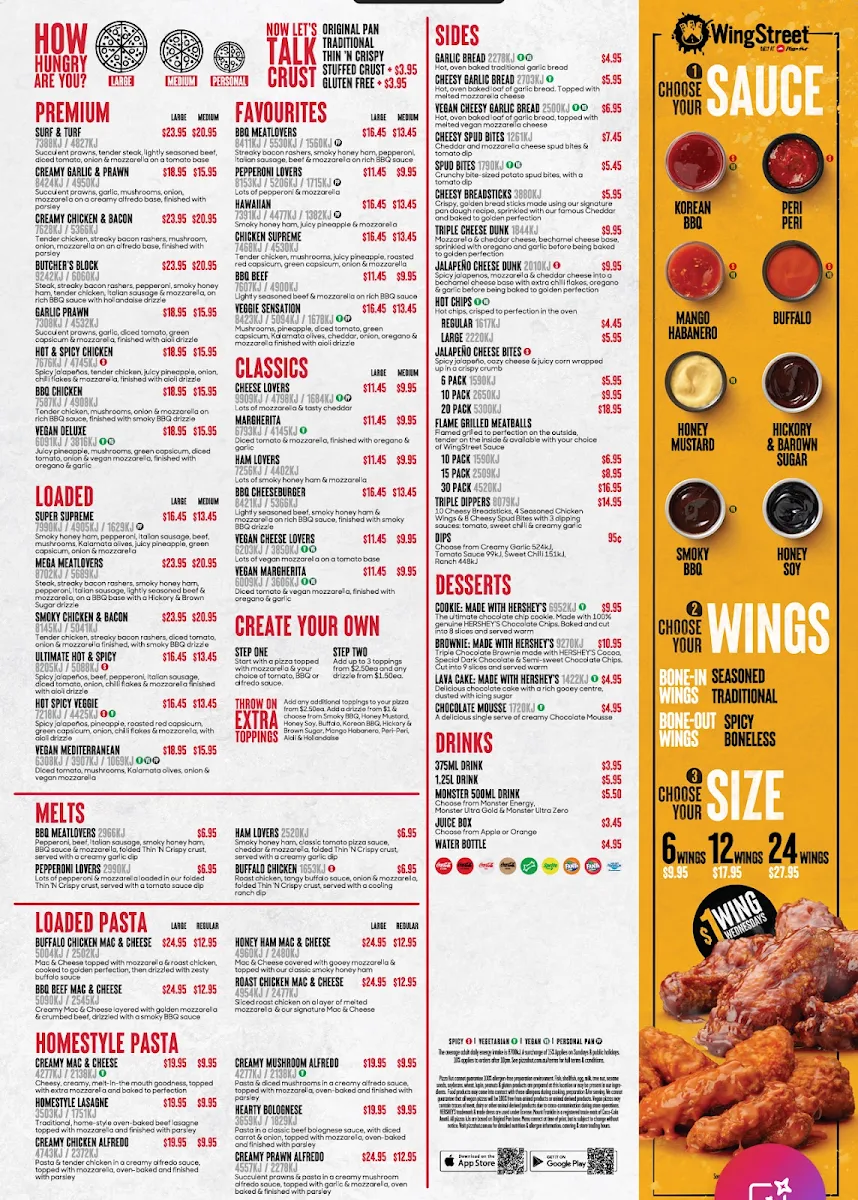 Menu, Pizza Hut