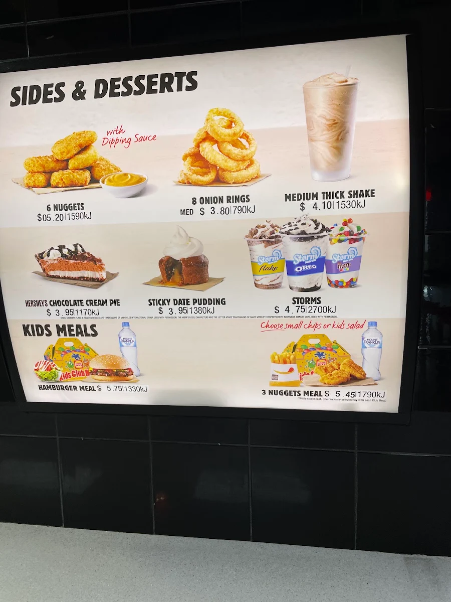 Menu, Hungry Jack's Burgers Moore Park