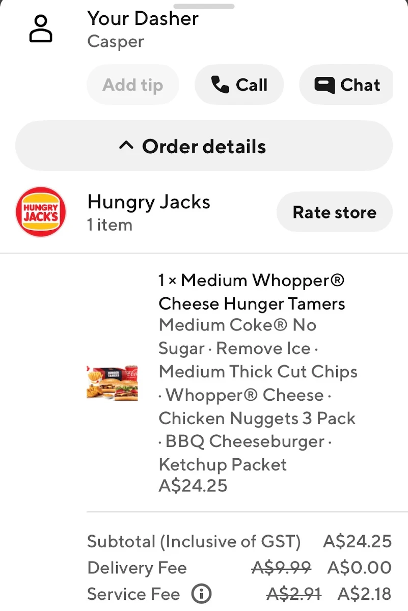 Menu, Hungry Jack's Burgers Moore Park