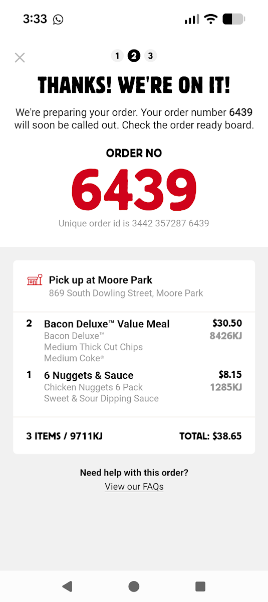 Menu, Hungry Jack's Burgers Moore Park