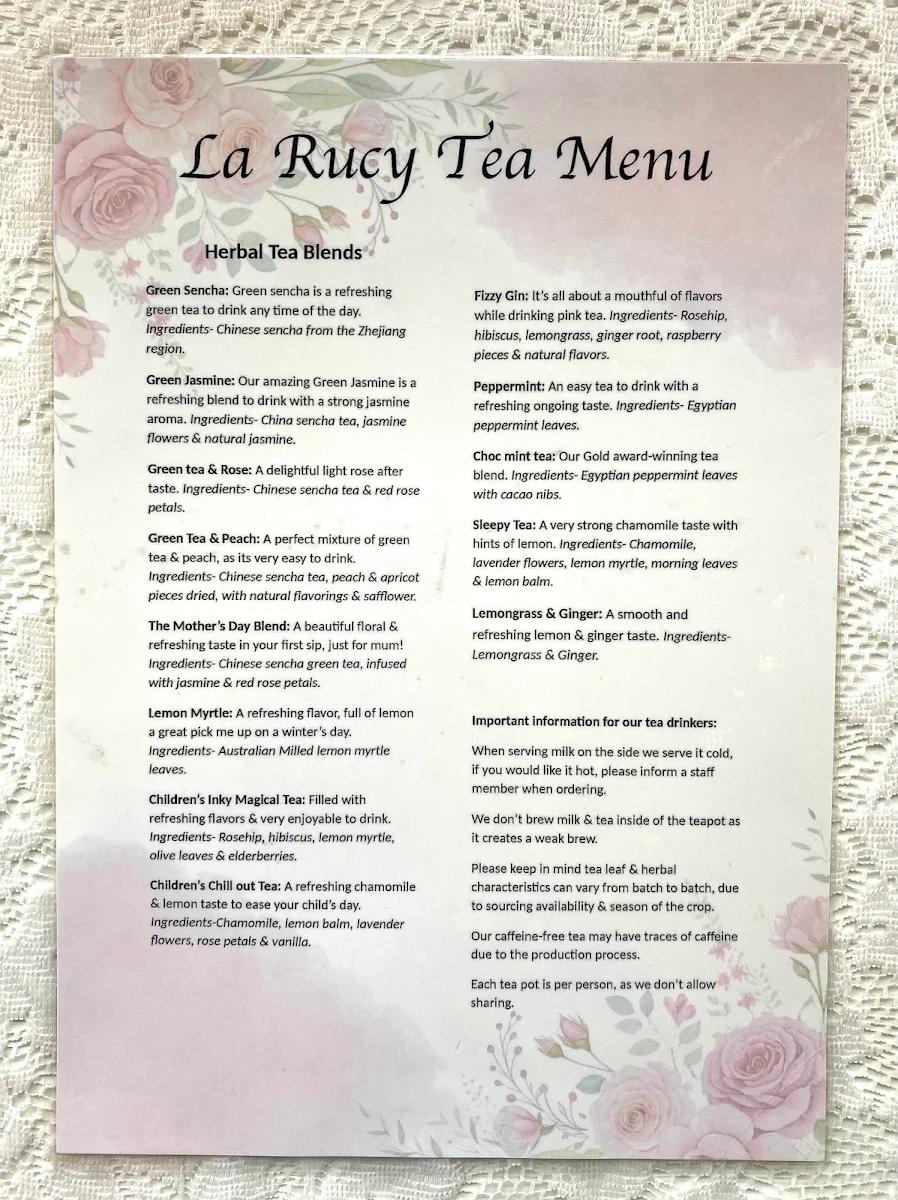Menu, The Jade Teahouse at Camellia Gardens
