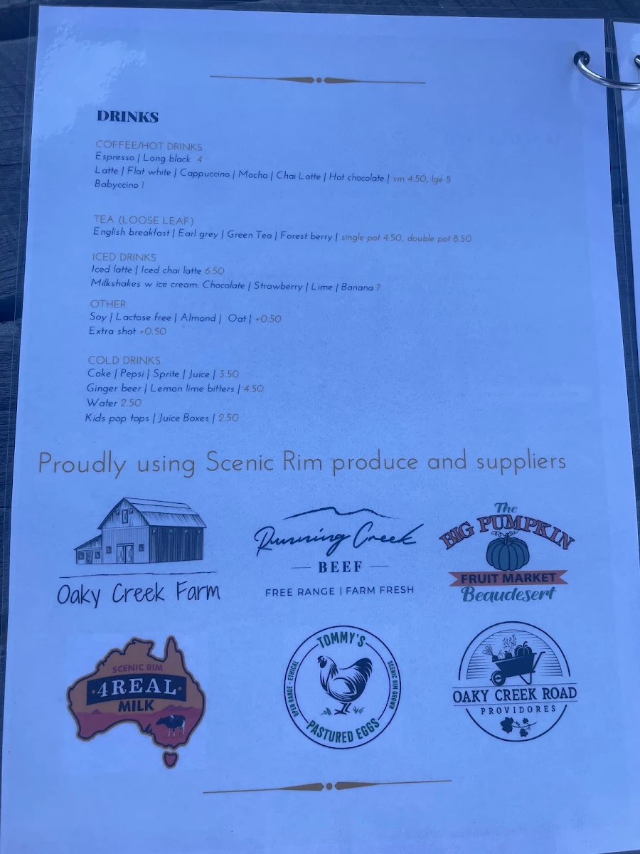 Menu, Oaky Creek Farm & Harvest Cafe | Scenic Rim