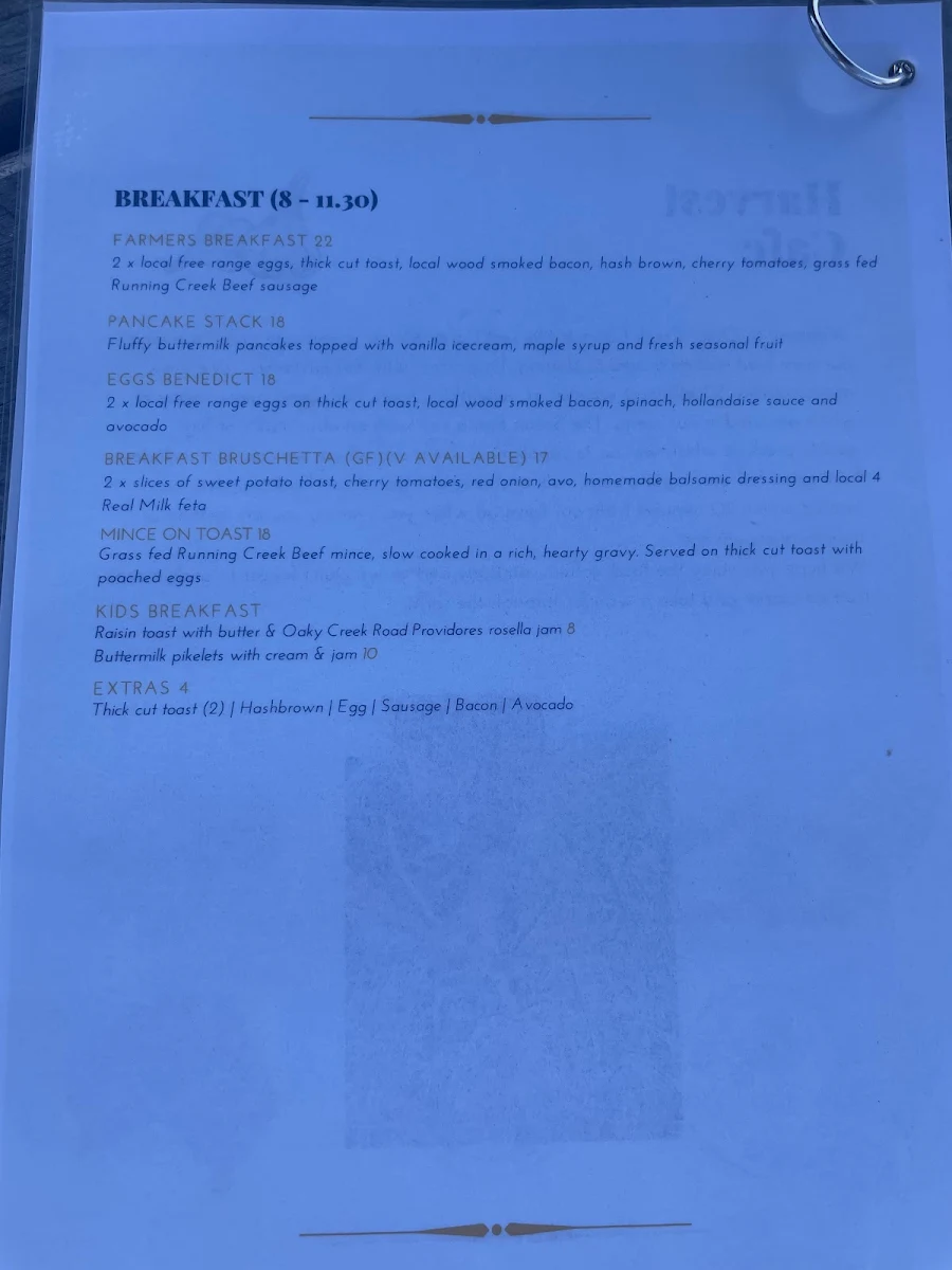 Menu, Oaky Creek Farm & Harvest Cafe | Scenic Rim