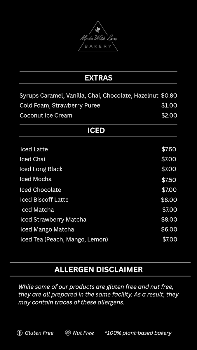 Menu, Made With Love Bakery