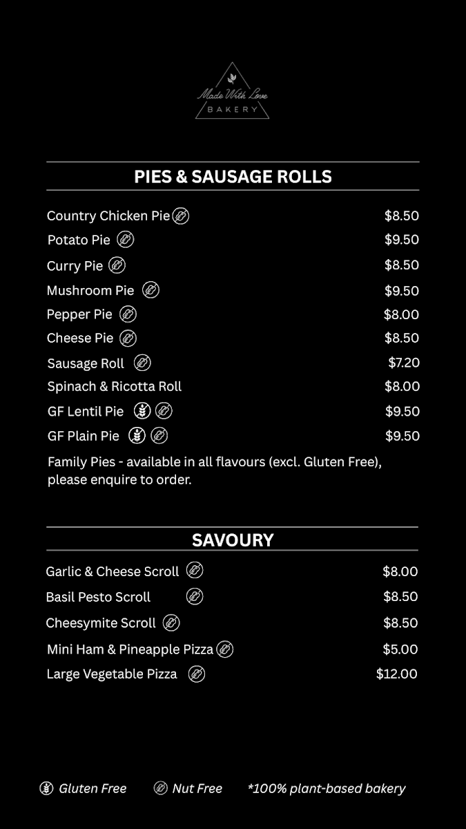Menu, Made With Love Bakery