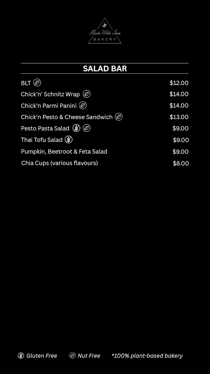 Menu, Made With Love Bakery