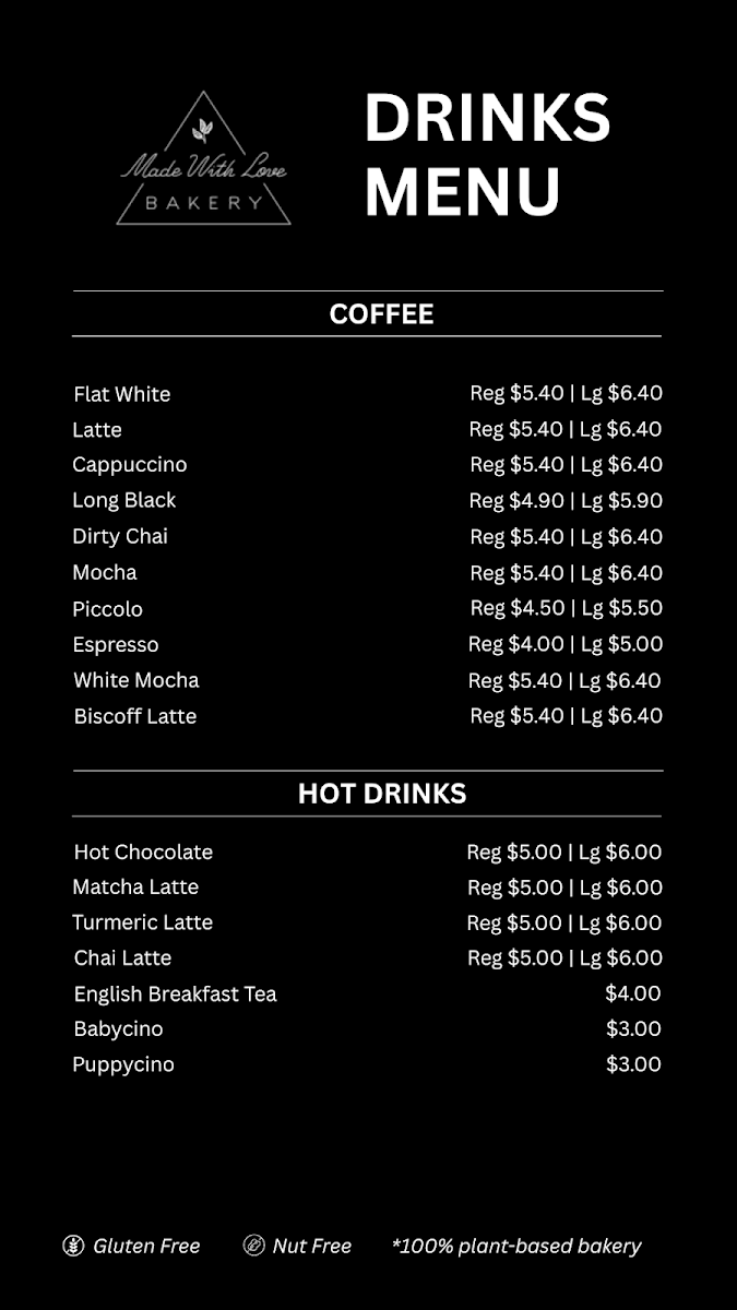 Menu, Made With Love Bakery