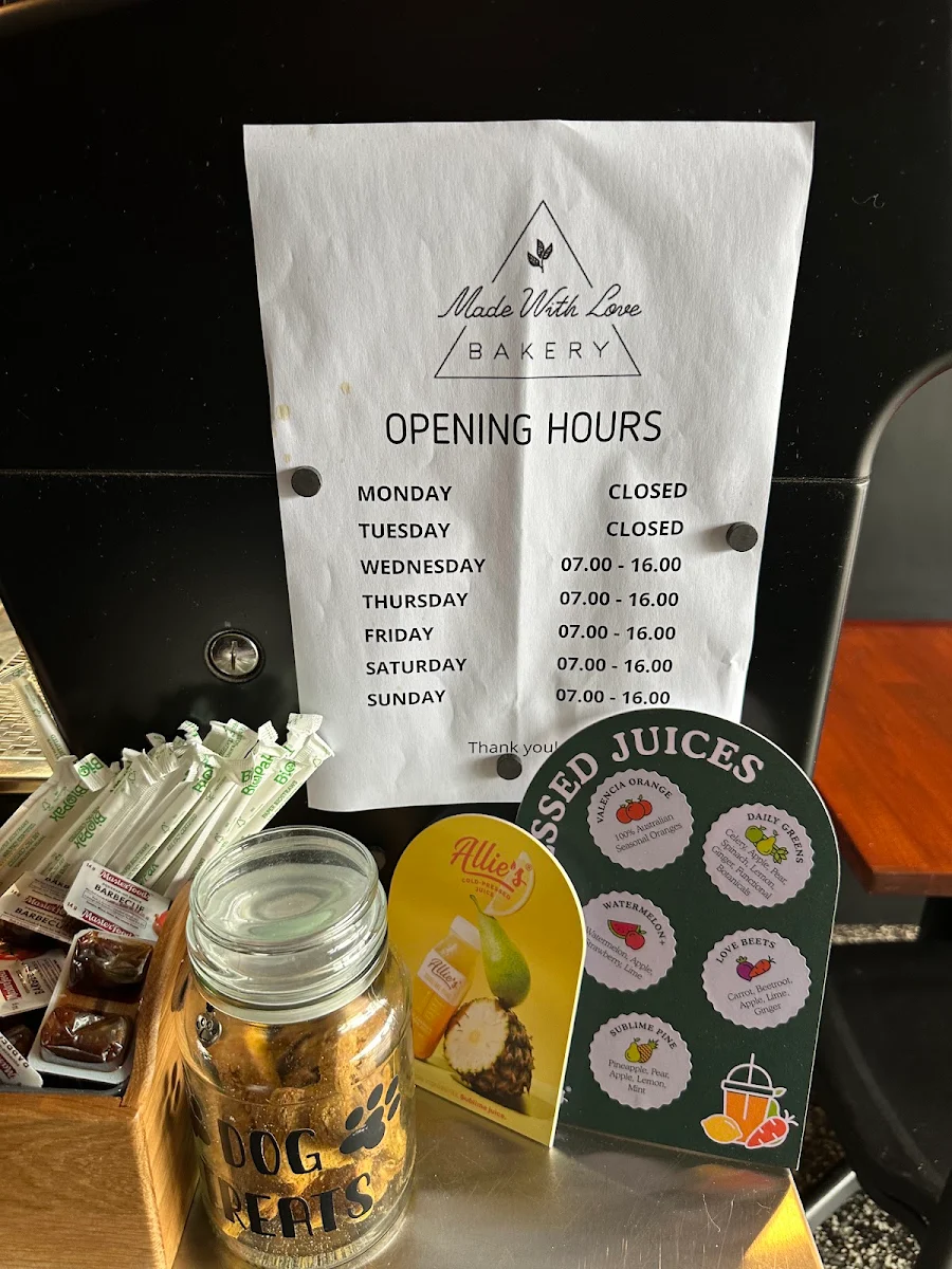 Menu, Made With Love Bakery