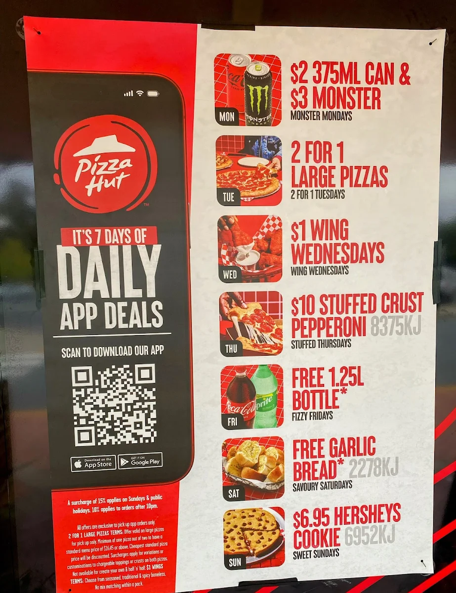 Menu, Pizza Hut Jerrabomberra