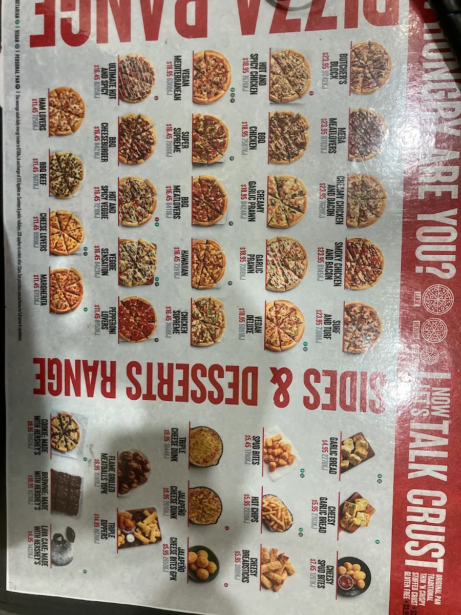 Menu, Pizza Hut Jerrabomberra