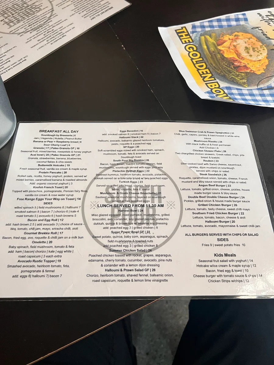 Menu, South Pour Sydney