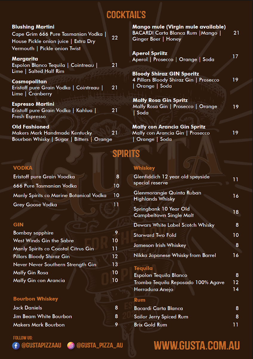 Menu, Gusta