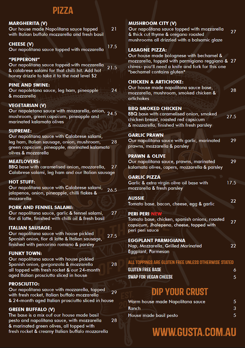 Menu, Gusta