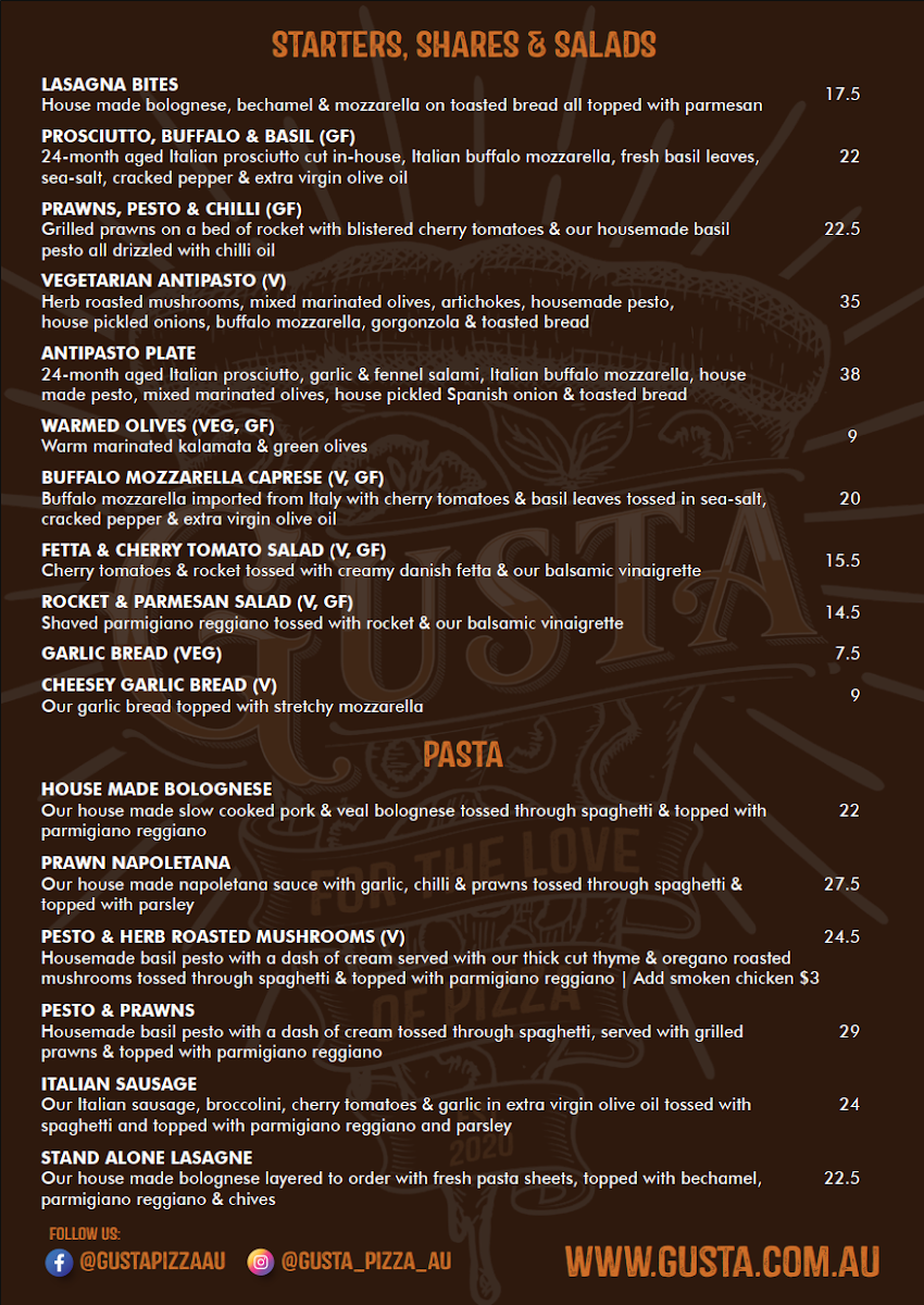 Menu, Gusta